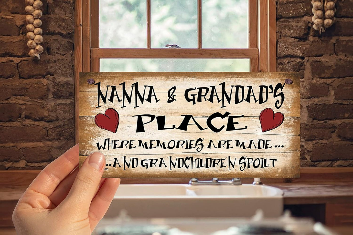 Shabby Chic Wooden Funny Wall Plaque – "Nanna and Grandad'S Place Where Memories Are Made and Grandchildren Spoilt" – Heartwarming Gift for Grandparents, Birthday Sign