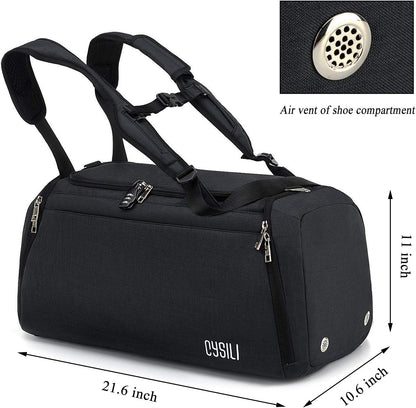 Sports Duffle Bag with Shoes Compartment and Wet Pocket, 42L Waterproof Gym Bag for Men and Women, Durable Travel Duffel Bag with Shoulder Strap and Combination Lock