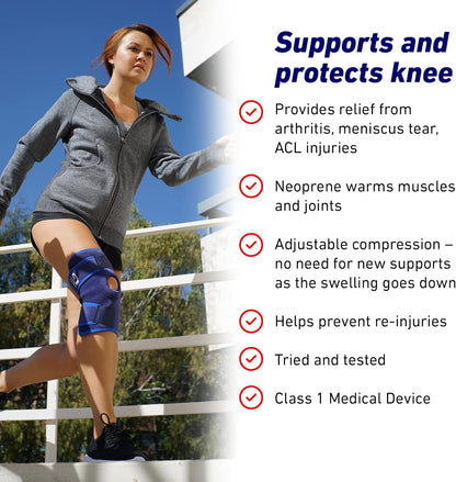 Knee Support Open Patella - Knee Brace for Arthritis, Joint Pain Relief, ACL, Meniscus Tear, Runners Knee, Walking, Running - Knee Supports for Joint Pain Men and Women - Adjustable