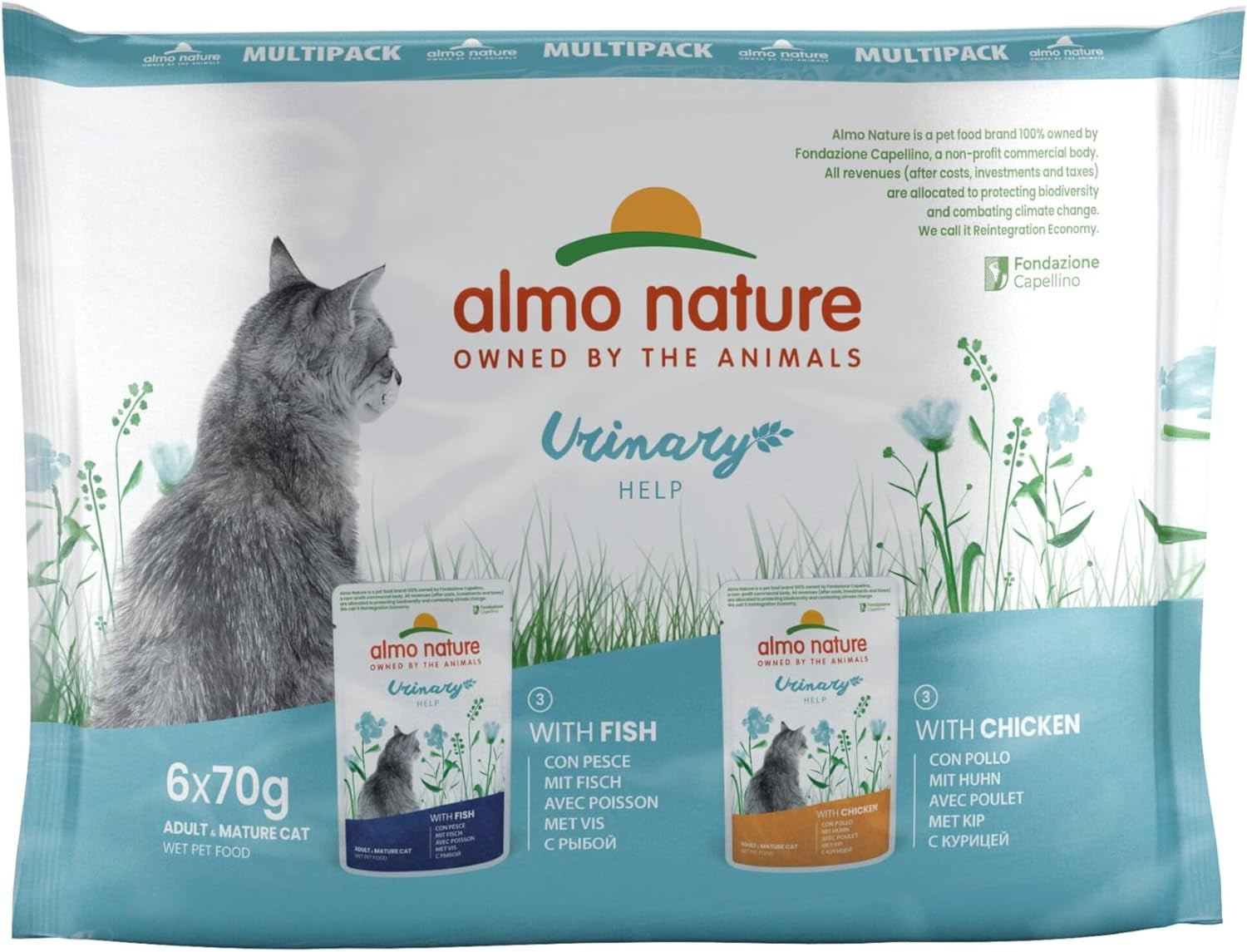 Functional Urinary Help Multipack Complete Wet Cat Food -3 Pouches with Fish/3 Pouches with Chicken, (Pack of 6 Pouches X70G), with Fish - with Chicken