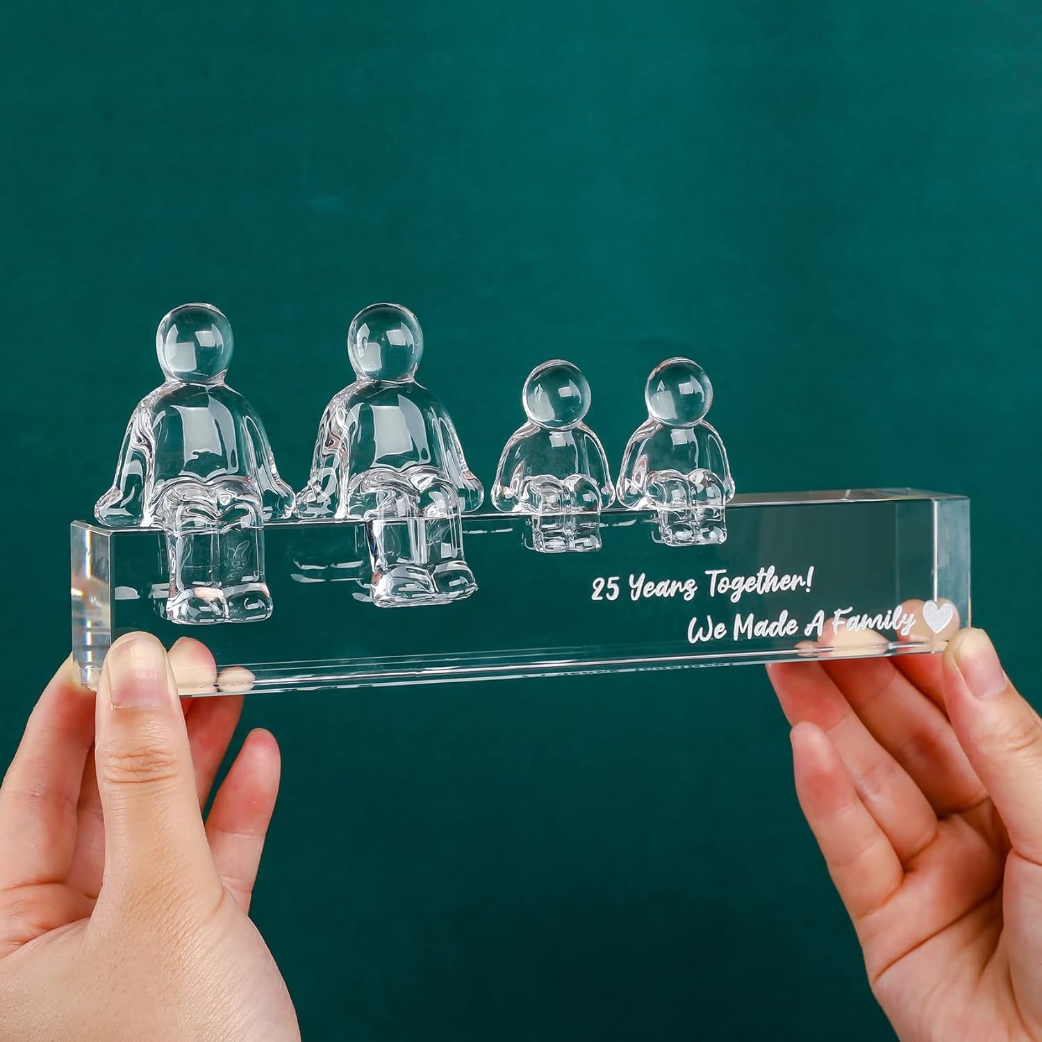 Crystal Silver 25Th Wedding Gifts on Anniversary for Her Wife, 25 Years Together We Made a Family Glass Ornament Keepsake for Parents (2 Children)