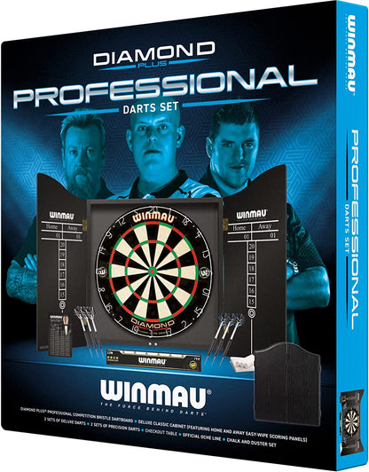 Professional Dart Set Includes Diamond plus Bristle Dartboard - Black Cabinet - 2 Sets of Darts - Official Oche Line
