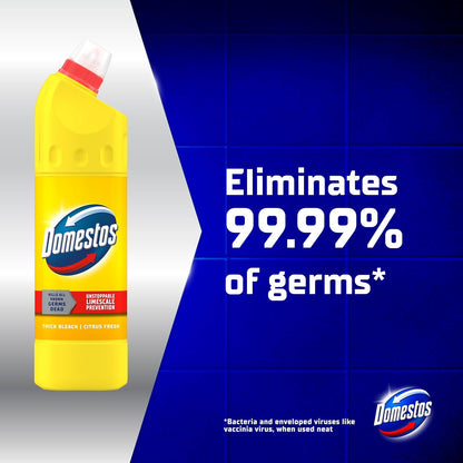 Citrus Fresh Thick Bleach Disinfectant That Eliminates 99.99% of Bacteria and Viruses* Unstoppable Limescale Prevention 750 Ml