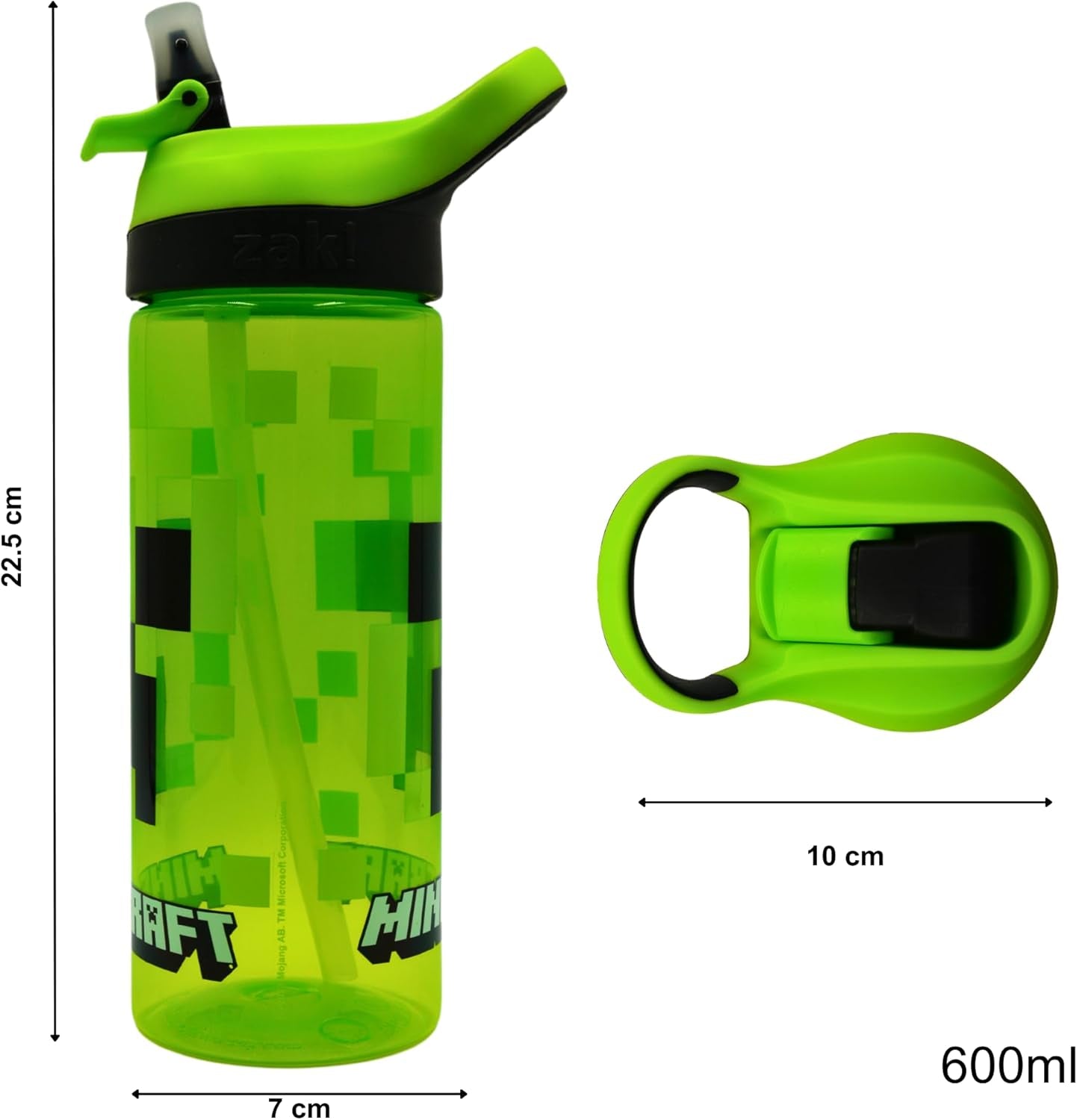Minecraft Atlantic Creeper Drinks Bottle with Logo Eco Freindly Bpa-Free Plastic School Water Bottle with Removable Straw, Spills Proof Gift for Minecraft Fan Officially Merch 600ML