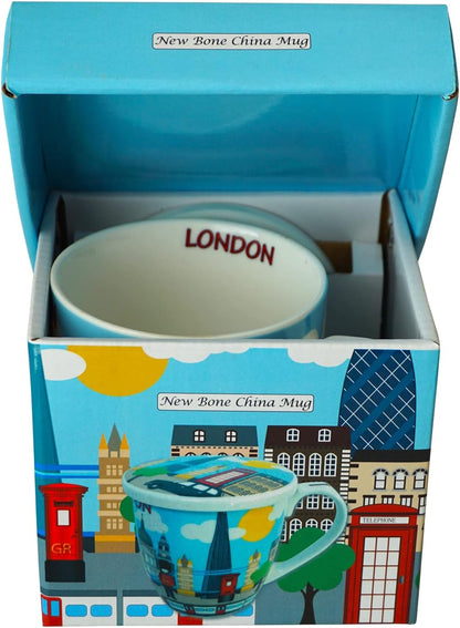 UK London British Skyline Pictures Ceramic Coffee Tea Cup Mug with Lid Home Kitchen Office, Decorative Gift Box - UK England London Souvenir