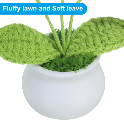 Crochet Flowers Potted, Handmade Knitted Mini Potted Plants Puff Knitting Artificial Flowers for Valentine'S Gifts Home Office Tables Decoration, Gradient Pink