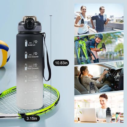 1L Water Bottle with Straw,Plastic Drinks Bottle,1 Litre Sports Water Bottles with Time Markings,Girls Boys Waterbottle Leak-Proof & Bpa-Free for Gym,Cycling, Office, Outdoor