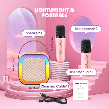 Karaoke Machine 2 Microphones, Birthday Gifts for Girls Toys Age 3-15 Year Old Girls Gifts Kids Microphone Toys for 3-12 Year Old Girls Birthday Presents Christmas Xmas Gifts for Kids Toys