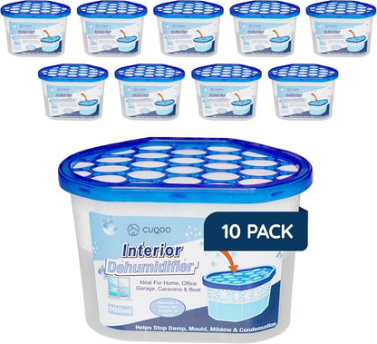 Disposable Dehumidifier for Home 500Ml, Pack of 10 Moisture Absorber Dehumidifiers for Damp, Mould, Kitchen, Wardrobe, Bedroom, Caravan, Office, Garage, Bathroom - Mini Condensation Absorbers