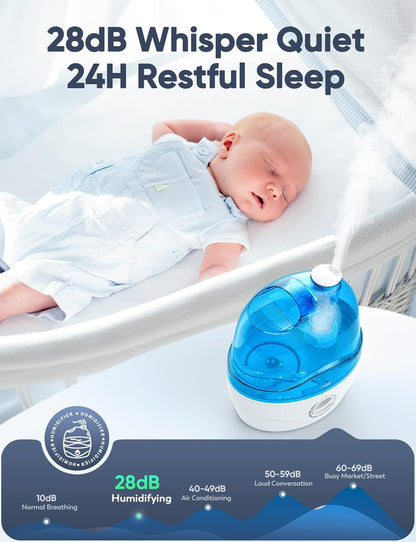 Humidifiers, 2.2L Humidifier for Bedroom Baby Room with 28Db Quiet, Air Cool Mist Humidifiers for Home with 360° Rotation Nozzle, Bpa-Free, Wide Mouth, Easy to Clean Humidifier for Home, Office, Baby