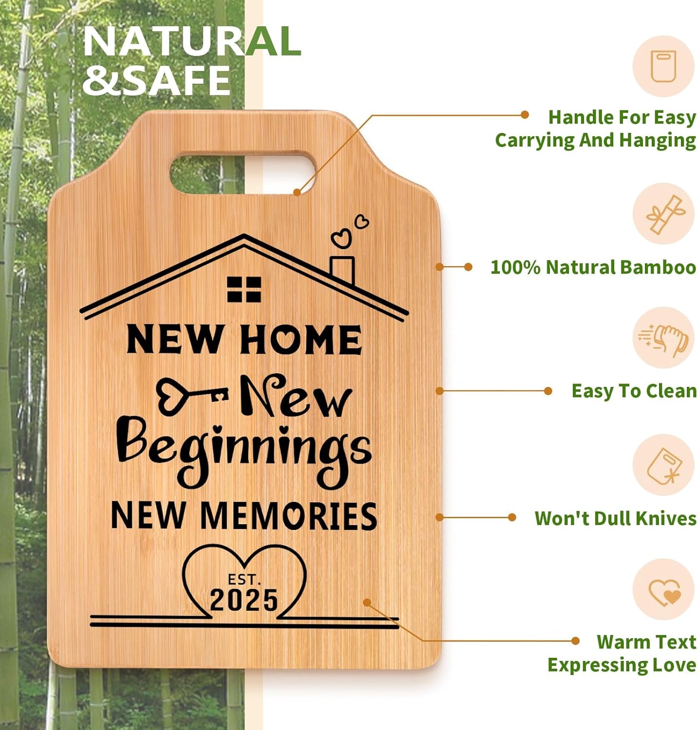 New Home Gifts, House Warming Gifts New Home, Creative Bamboo Cutting Board Housewarming Gifts, New Home Gifts for Couple, Friends, Unique Housewarming Gift Ideas