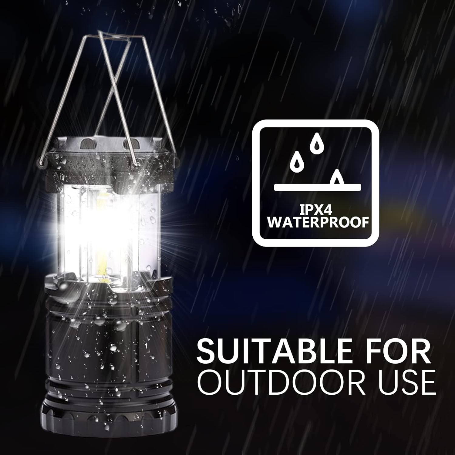 Camping Lights, 2 X Camping Lantern Battery Operated Portable LED Camping Lamp with Foldable Hook, Tent Lights Waterproof Outdoor Hanging Lamp for Emergency, Hiking, Camping, Black