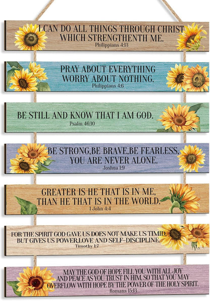 Bible Verse Wood Sign,Sunflower Christian Wall Art,(1.5"X12"), Bible Gift Set Ordination Gifts the Chosen Gifts,Baptism Christian Gifts for Women Inspirational Plaque Sign for Home,Office Decor