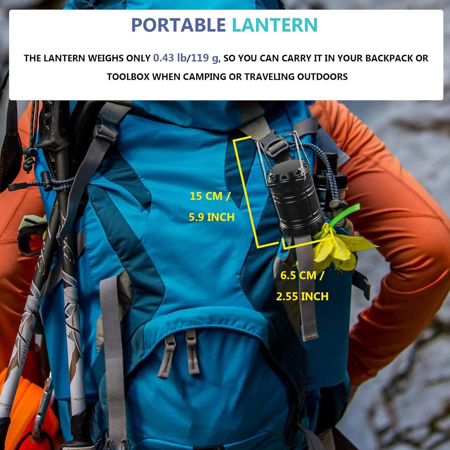 Camping Lights, 2 X Camping Lantern Battery Operated Portable LED Camping Lamp with Foldable Hook, Tent Lights Waterproof Outdoor Hanging Lamp for Emergency, Hiking, Camping, Black