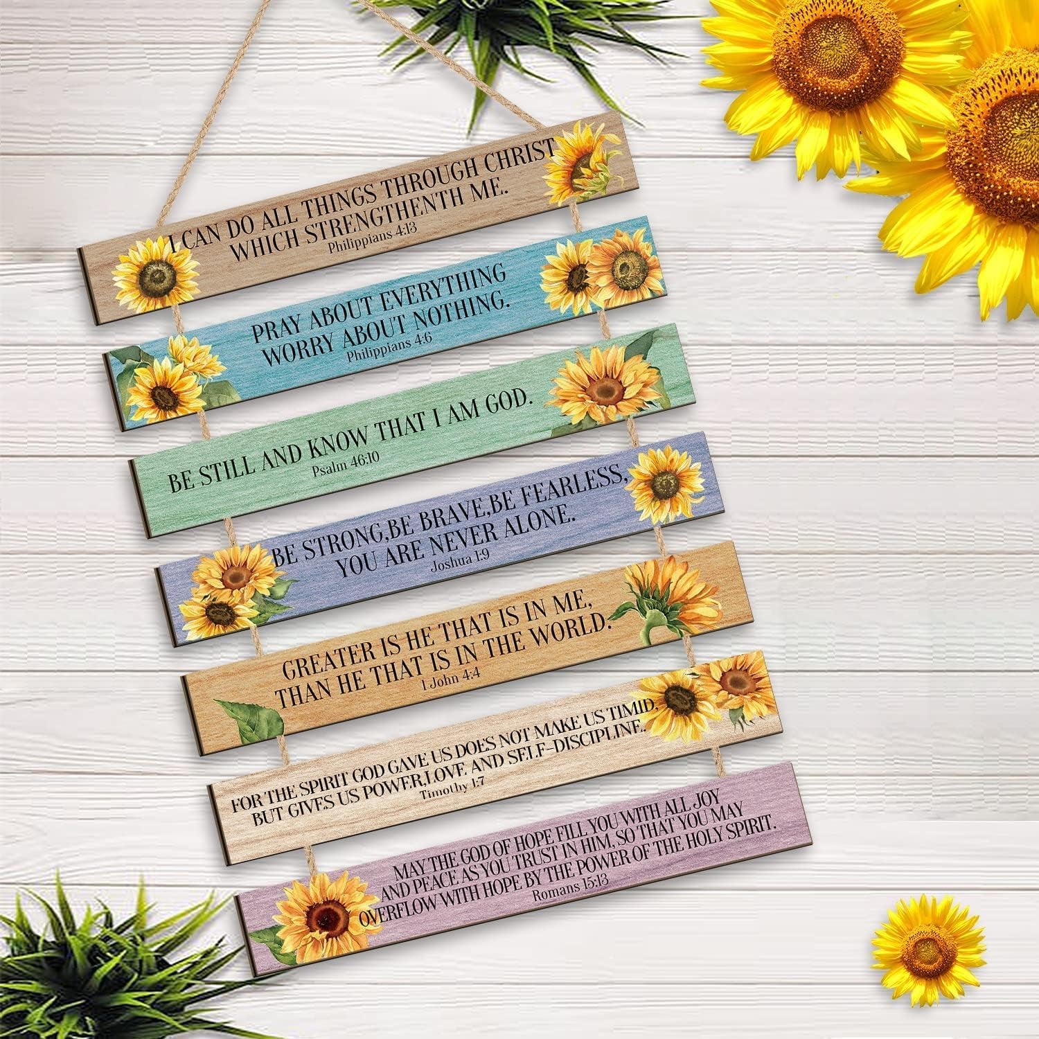 Bible Verse Wood Sign,Sunflower Christian Wall Art,(1.5"X12"), Bible Gift Set Ordination Gifts the Chosen Gifts,Baptism Christian Gifts for Women Inspirational Plaque Sign for Home,Office Decor