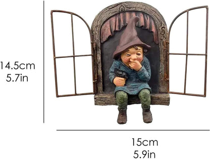 Mini Resin Garden Gnome, Elf Out the Door Tree Hugger, Funny Tree Sculpture Garden Decoration Patio Yard Lawn Porch Ornaments Decoration for Garden and Desk (A)