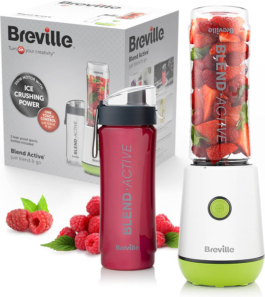 Blend Active Personal Blender & Smoothie Maker | 350W | 2 Portable Blend Active Bottles (600Ml) | Leak Proof Lids | White & Green [VBL246]