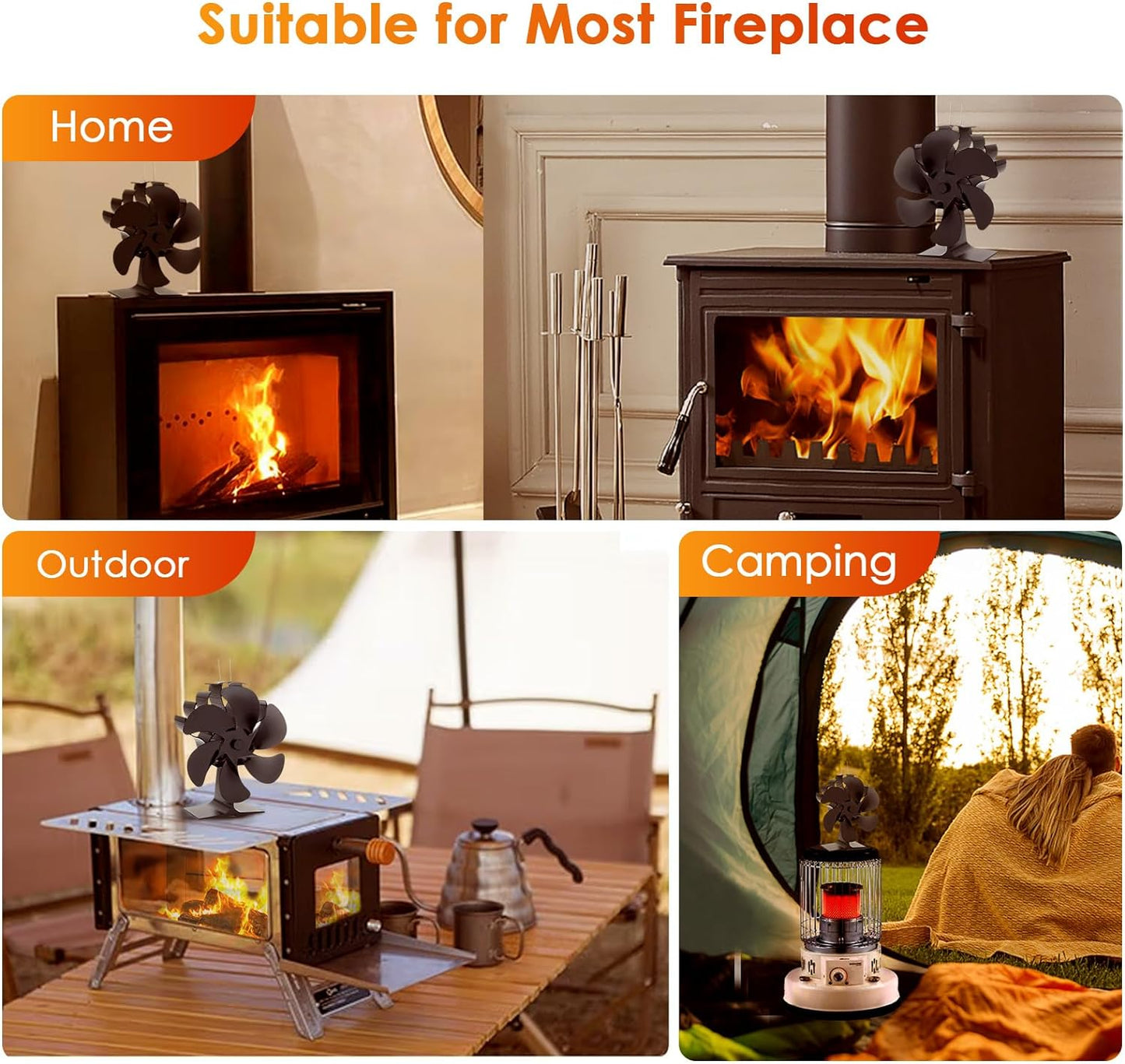 Log Burner Fan Silent Operation | 6-Blade Stove Fans Log Burners | Fire Fan Wood Burner Fans Heat Powered | Fan for Wood Burning Stove | Fireplace Accessories Tools