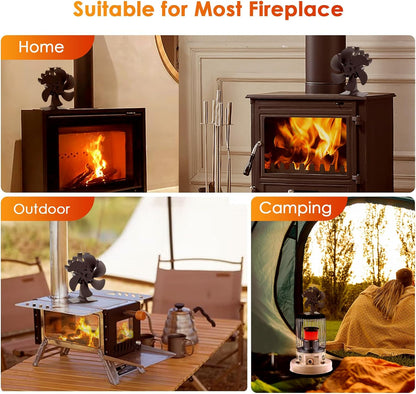 Log Burner Fan Silent Operation | 6-Blade Stove Fans Log Burners | Fire Fan Wood Burner Fans Heat Powered | Fan for Wood Burning Stove | Fireplace Accessories Tools