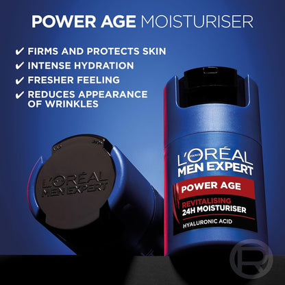NEW  Men Expert Power Age Moisturiser, Hydrating & Revitalising Hyaluronic Acid Moisturiser for Men, Designed for Ageing, Dry & Dull Skin 50Ml