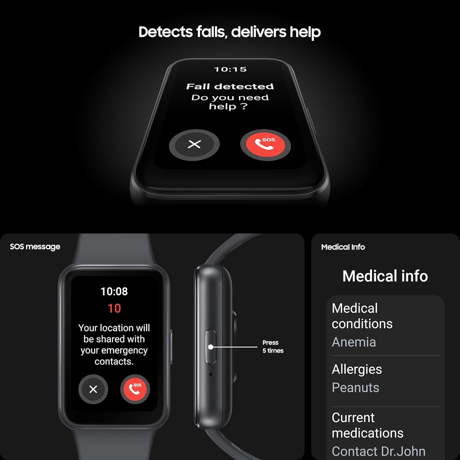 Galaxy Fit3, Smart Watch, Fitness Tracker, Health Monitoring, Black, 3 Year Manufacturer Extended Warranty (UK Version)