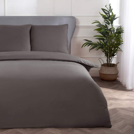 Block Microfiber Plain Dye Duvet Cover Quilt Bedding Set with Pillowcases Easy Care Soft Warm Cosy - 200Cm X 200Cm + 2 80Cm X 80Cm - Grey