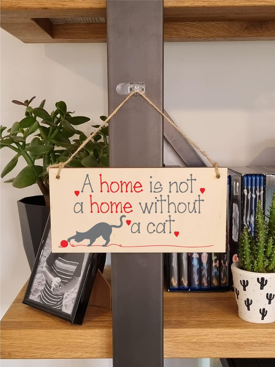 Handmade Wooden Hanging Wall Plaque Not a Home without a Cat Pet Lover Cat Mum Dad Sign