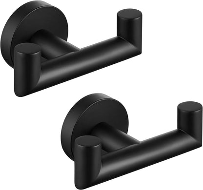 Double Door Hooks for Bathrooms, Matte Black Hooks for Kitchen Bathroom, SUS304 Stainless Steel Coat Hook, Heavy Duty Towels Holder for Hanging Towel, Coats,Sponges, Clothes, Wall Mount, 2 Packs