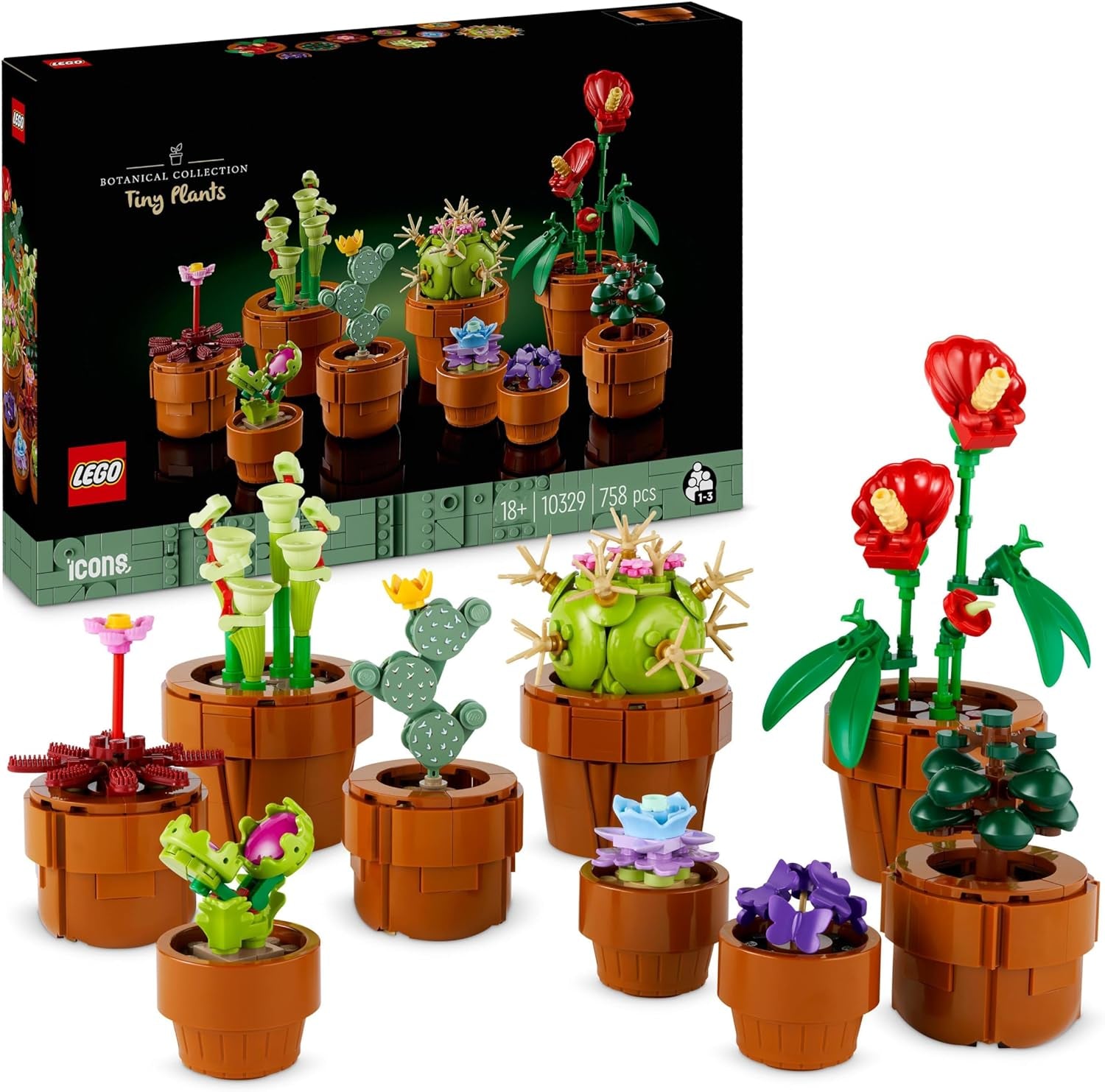 Botanicals Tiny Plants - 9 Potted Artificial Flowers Set for Indoors Incl. Faux Cactuses & Red Anthurium - Gift for Valentine'S Day for Women and Men - Home Decor - 10329