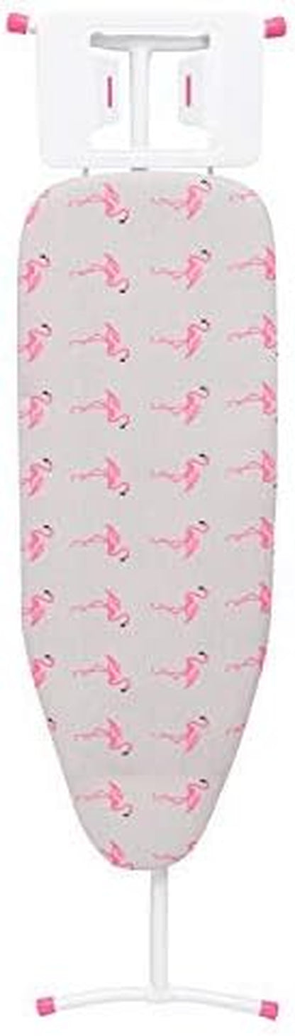T-Leg Adjustable Height Ironing Board with Grey and Flamingo Cotton Cover + Extra Cover