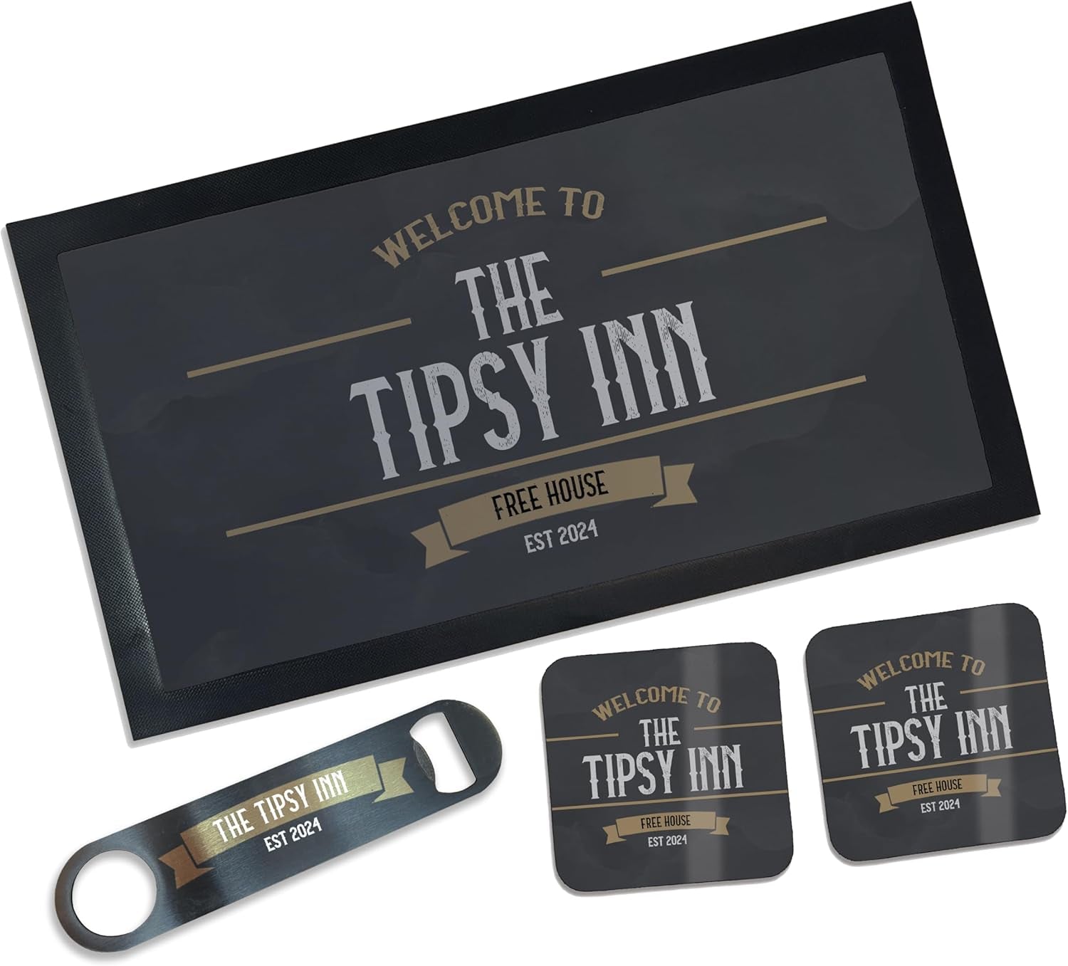 Personalised Bar Accessories for Home Pub - Bar Gift Set Custom Made Optics for Your Dads Home Bar | Choose from Bar Runners, Bottle Openers, Beer Mat Gifts