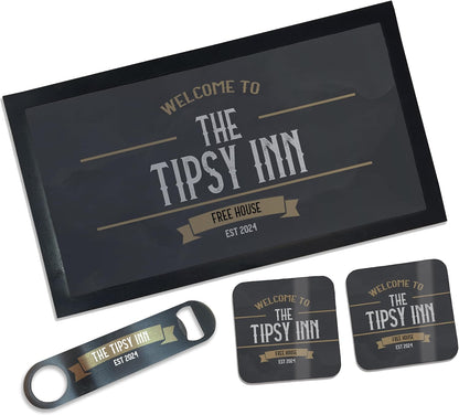Personalised Bar Accessories for Home Pub - Bar Gift Set Custom Made Optics for Your Dads Home Bar | Choose from Bar Runners, Bottle Openers, Beer Mat Gifts
