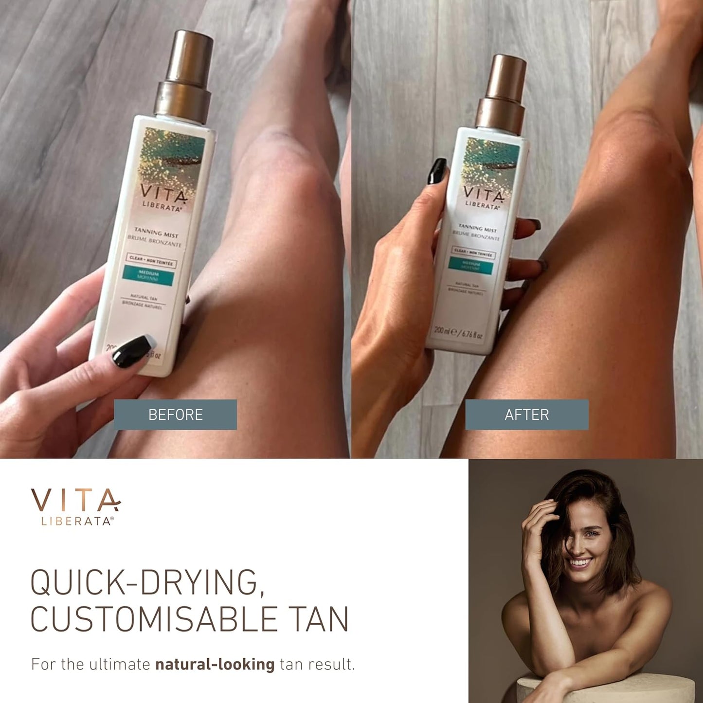 Self Tanning Mist - Medium - Untinted, Natural Looking Tan Designed for Face & Body, Quick Drying Formula, Formulated with Organic Glycerin & Cucumber Extract, 200Ml