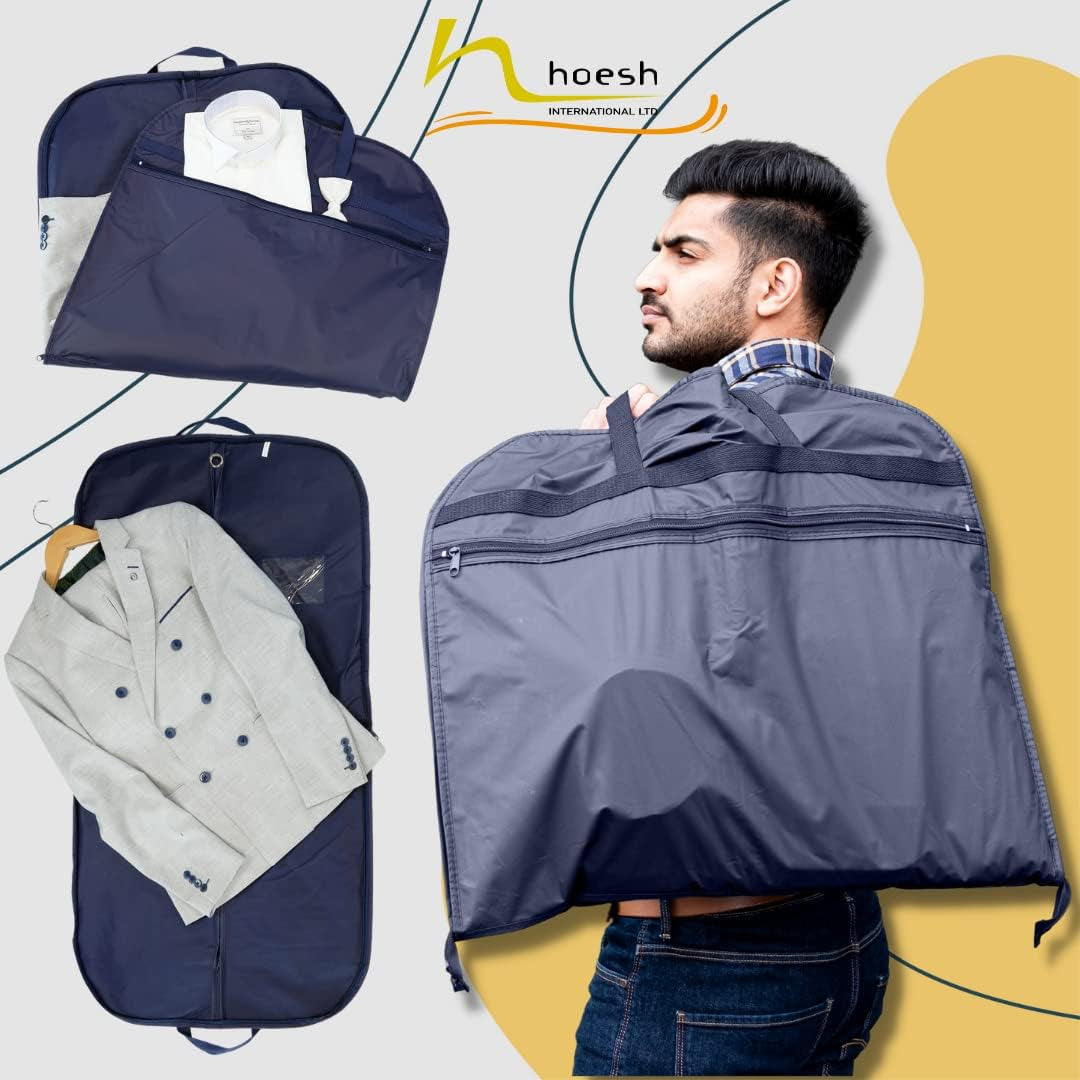 Hoesh UK - Navy 54" Waterproof Mens Suit Garment Protection Carrier Pack of 2,Suit Bag for Men, Travel Garment Bags, Suit Covers, Suit Carriers for Men