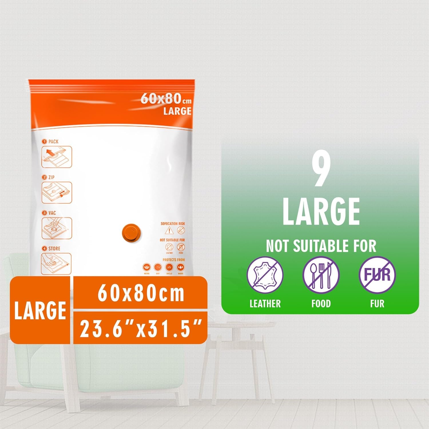 Space Saver Bags for Travel and Home Reusable Vacuum Storage Bags save 80% More Storage Space Work with Vacuum Cleaner (9 Large, No Pump Included)