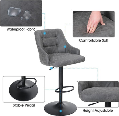 Height Adjustable Rotating Bar Stool, Bar Chair Counter Stool, PU Leather with Backrest and Footrest, Hugging Feeling Counter Stool for Kitchen, Cafe, Office