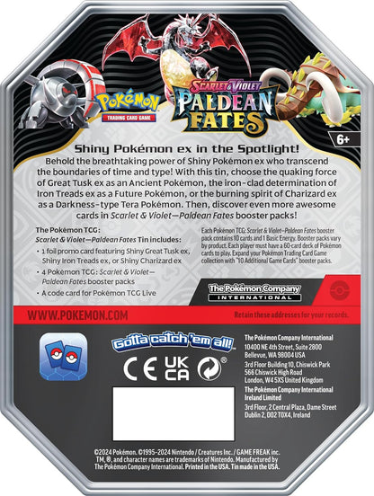 TCG: Scarlet & Violet—Paldean Fates Tin – Great Tusk Ex (1 Foil Promo Card & 4 Booster Packs)