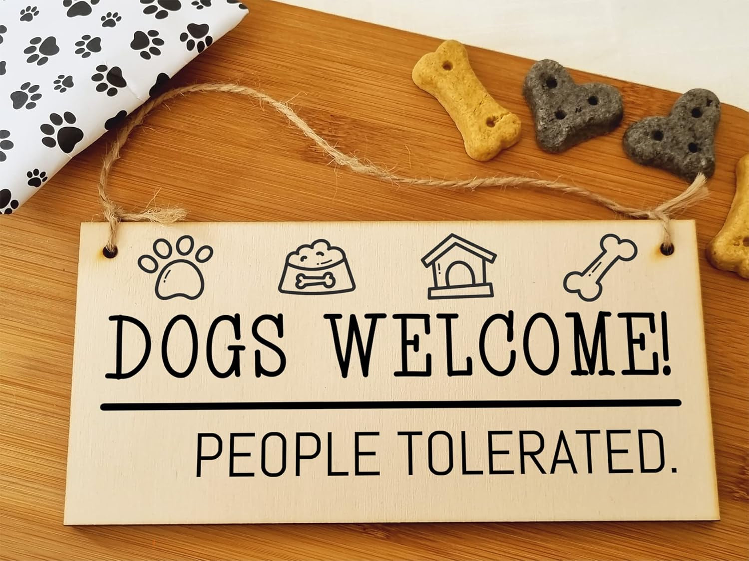Handmade Wooden Hanging Wall Plaque Dogs Welcome People Tolerated Funny Cute Sign Pet Lover Dog Mum Dad