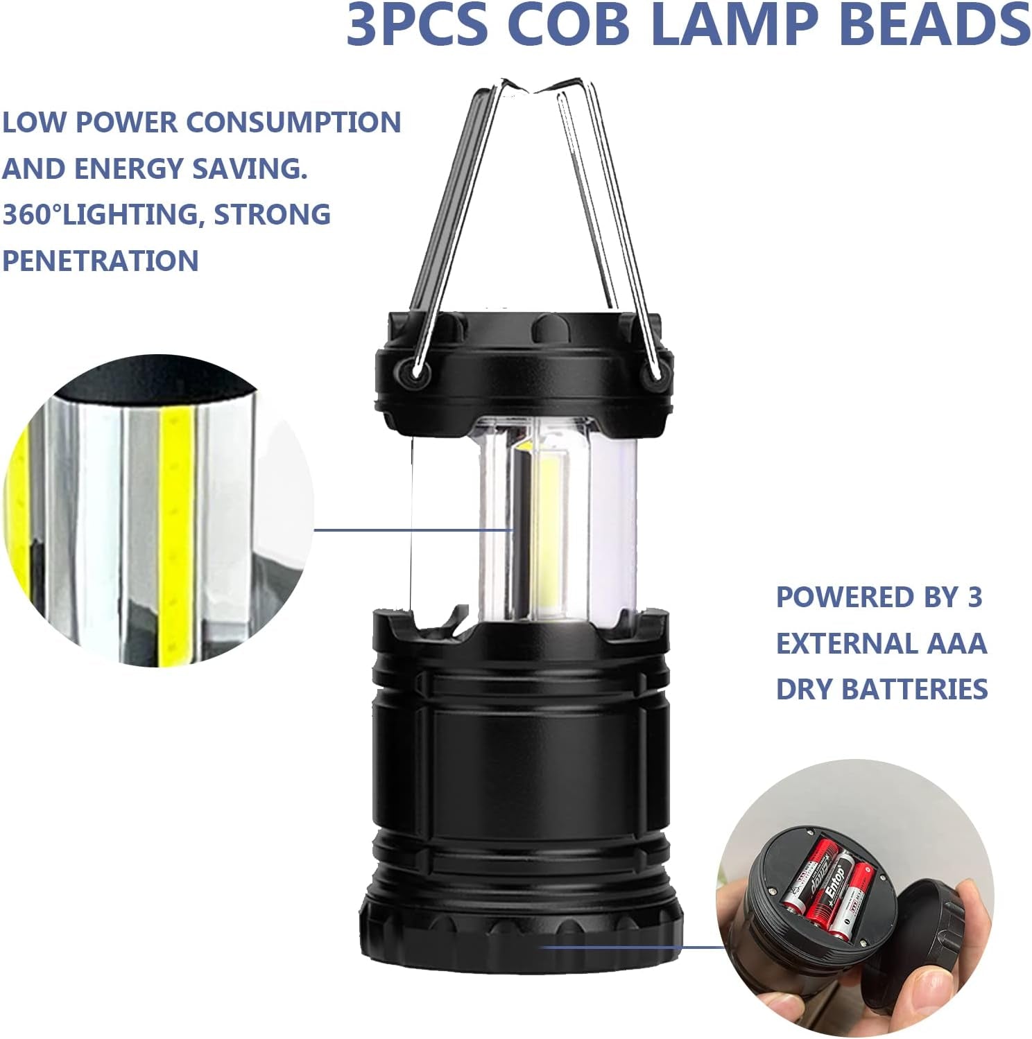 Camping Lights, 2 X Camping Lantern Battery Operated Portable LED Camping Lamp with Foldable Hook, Tent Lights Waterproof Outdoor Hanging Lamp for Emergency, Hiking, Camping, Black
