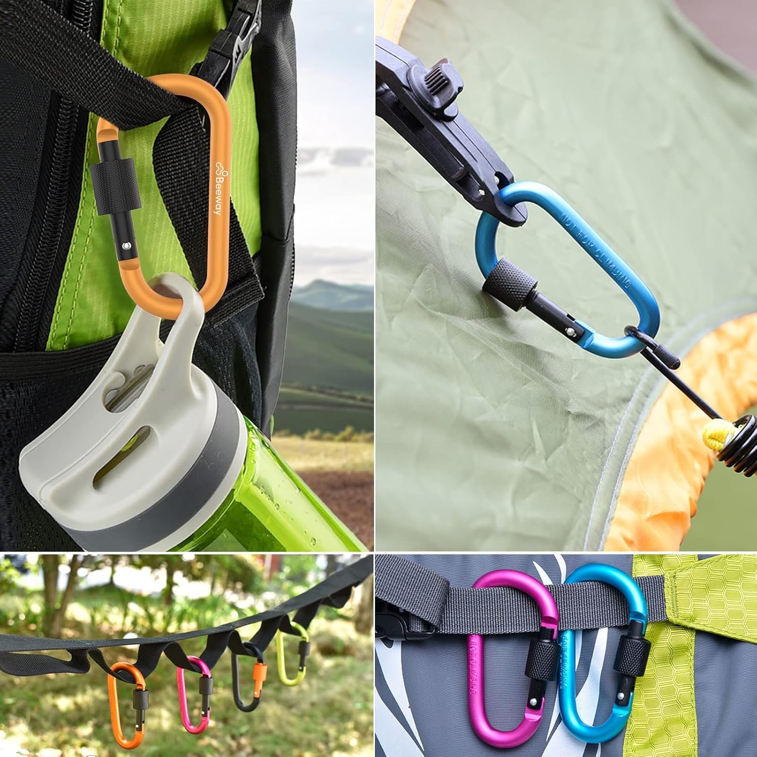 Locking Carabiner, Premium Aluminum Alloy D-Ring Carabiners Key Chain Clip Hook for Camping, Hiking, Traveling, Fishing, Backpack