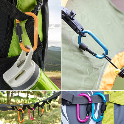 Locking Carabiner, Premium Aluminum Alloy D-Ring Carabiners Key Chain Clip Hook for Camping, Hiking, Traveling, Fishing, Backpack