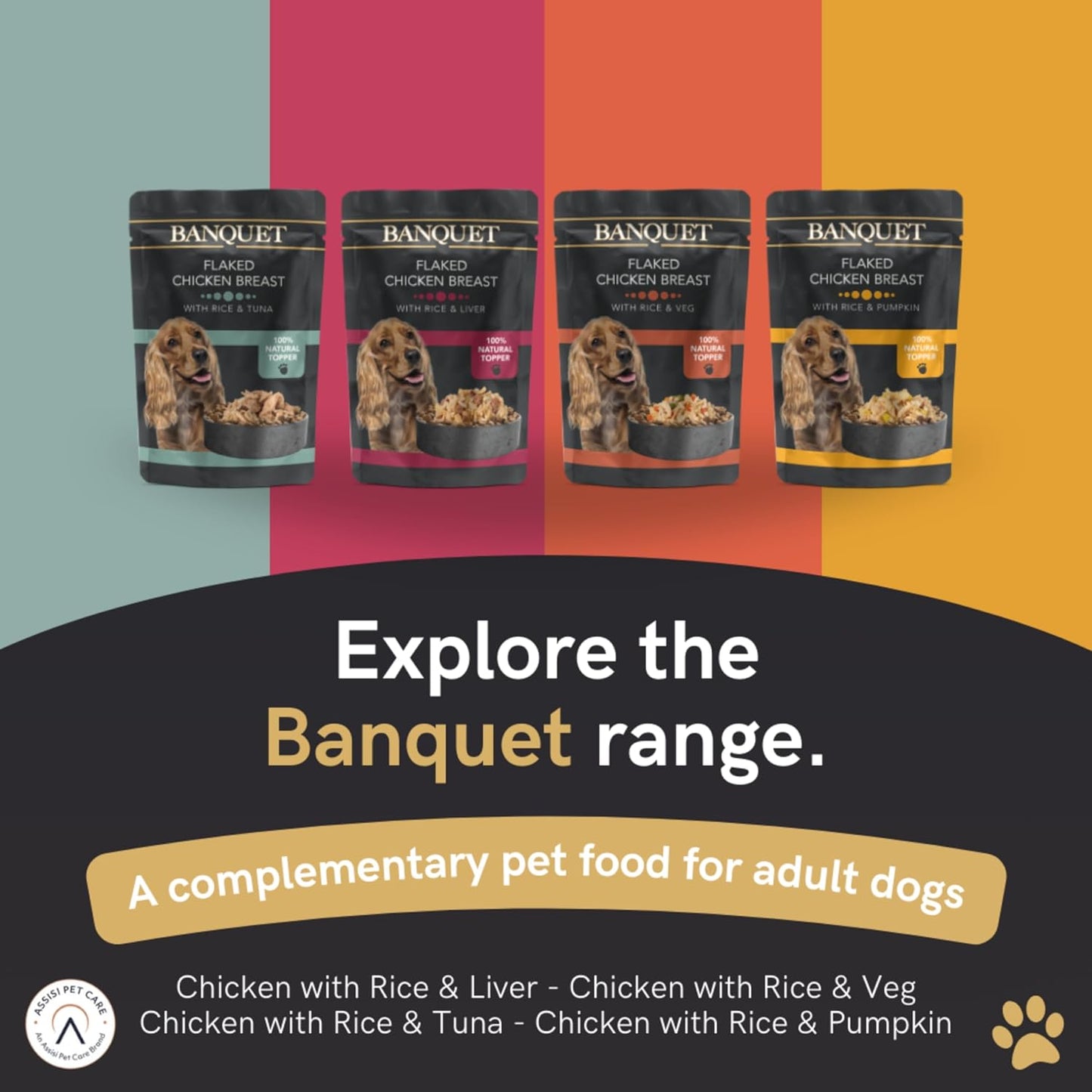 Banquet - Wet Dog Food - Flaked Chicken Breast, Rice, Liver - 100% Natural Ingredients, 15 Pouches X 100G