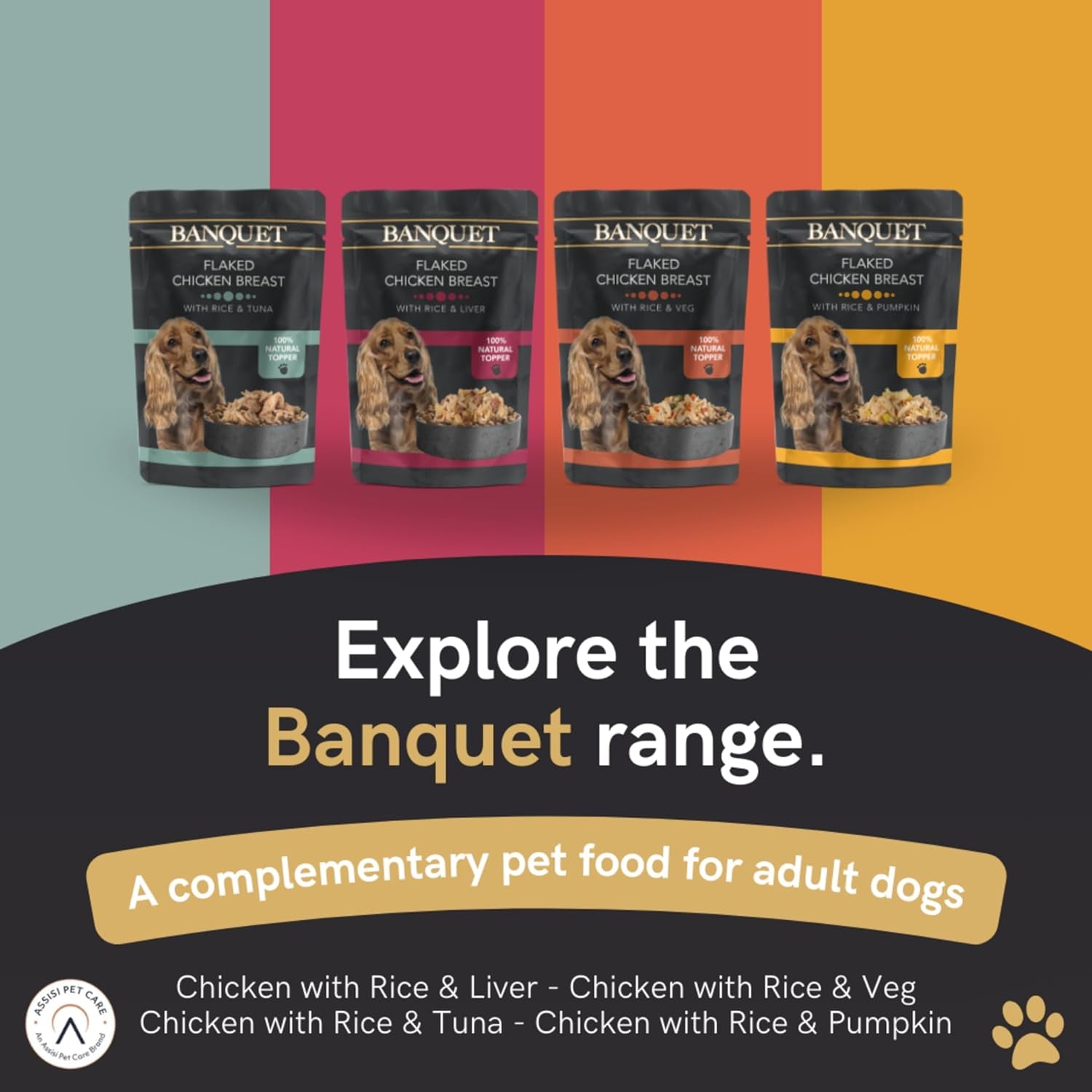 Banquet - Wet Dog Food - Flaked Chicken Breast, Rice, Liver - 100% Natural Ingredients, 15 Pouches X 100G