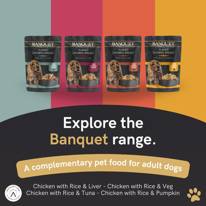 Banquet - Wet Dog Food - Flaked Chicken Breast, Rice, Liver - 100% Natural Ingredients, 15 Pouches X 100G