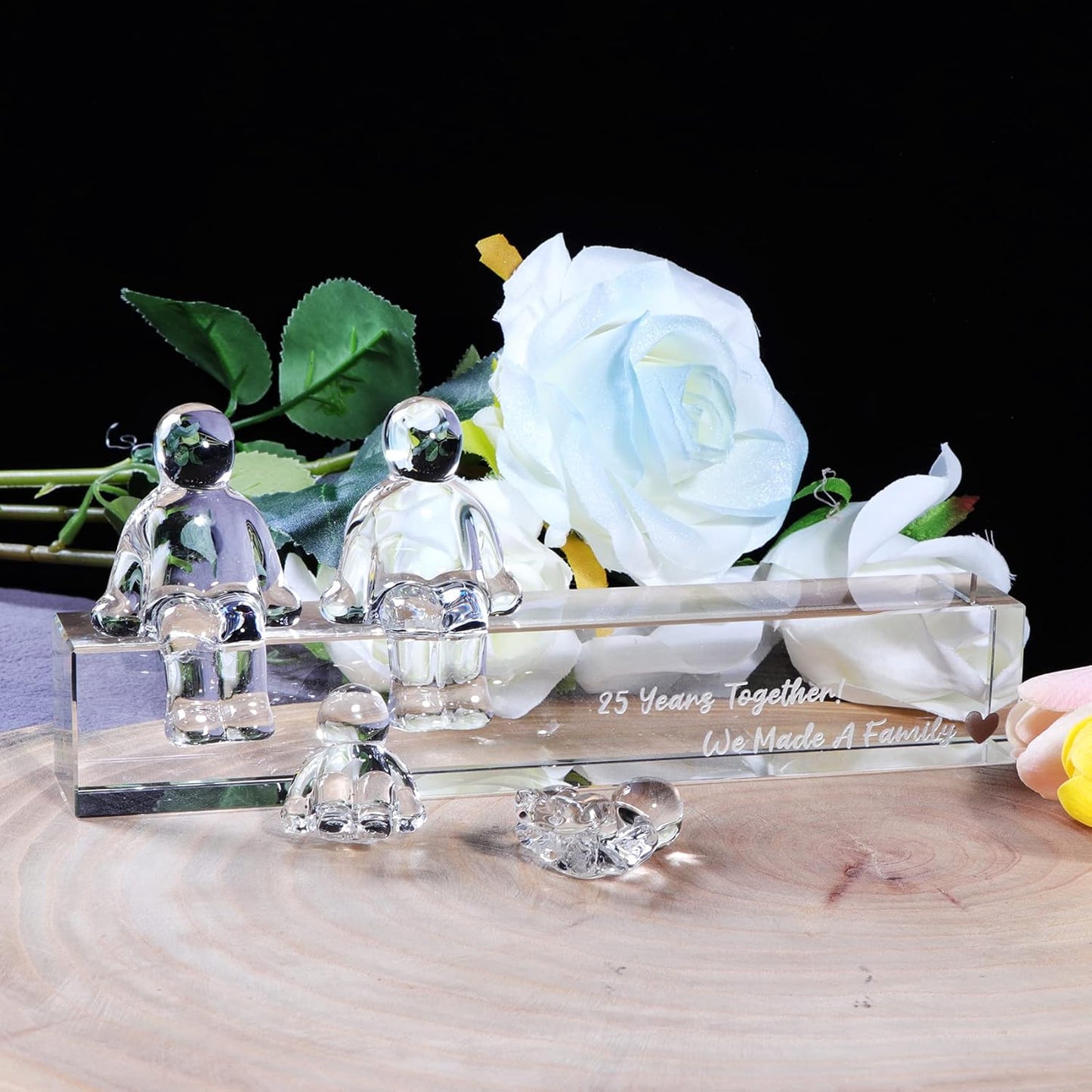 Crystal Silver 25Th Wedding Gifts on Anniversary for Her Wife, 25 Years Together We Made a Family Glass Ornament Keepsake for Parents (2 Children)