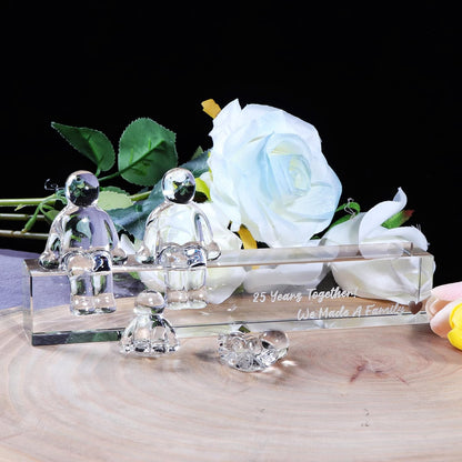 Crystal Silver 25Th Wedding Gifts on Anniversary for Her Wife, 25 Years Together We Made a Family Glass Ornament Keepsake for Parents (2 Children)