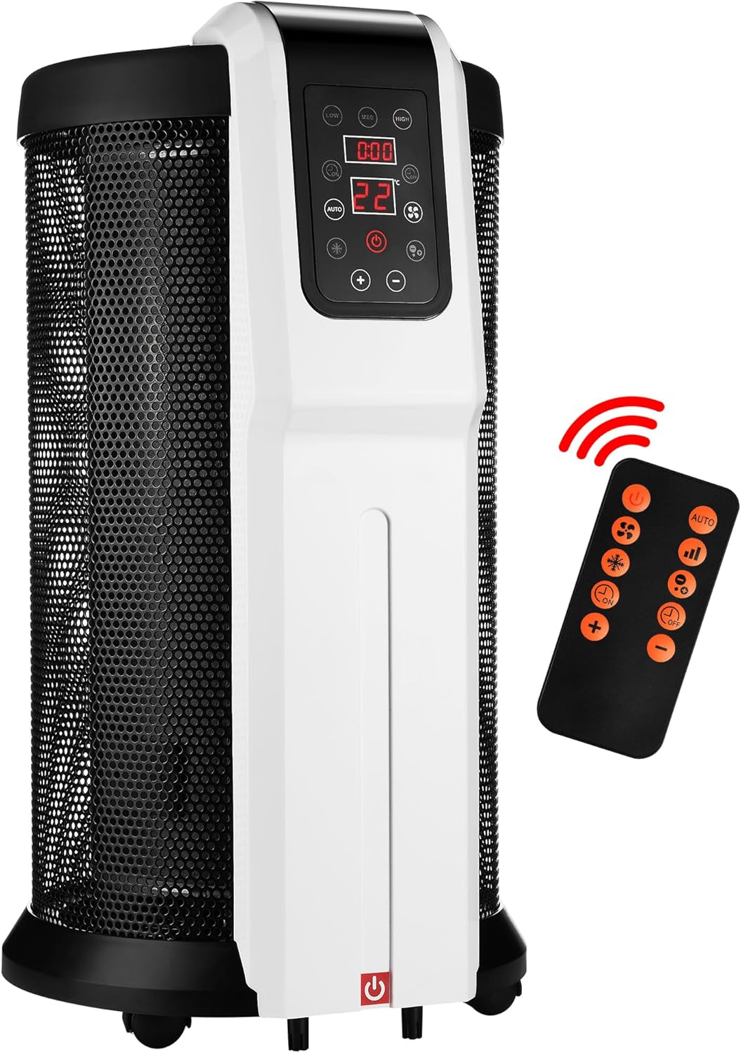 Cylindrical Mica Electric Heater with Remote Control – 360° Surround Heating, 3 Heat Settings 2200W, 24-Hr Timer, Energy-Saving, Silent for Home, Office (Digital Control with Remote)