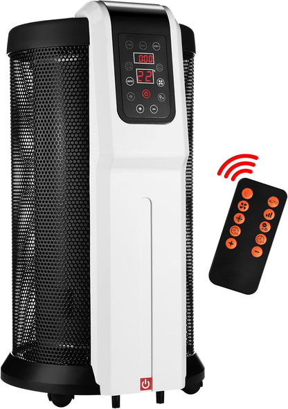 Cylindrical Mica Electric Heater with Remote Control – 360° Surround Heating, 3 Heat Settings 2200W, 24-Hr Timer, Energy-Saving, Silent for Home, Office (Digital Control with Remote)