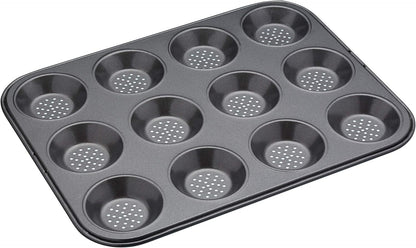 Crusty Bake Perforated Mince Pie Baking Tray with PTFE, PFOA and BPA Free Non Stick, Robust 1Mm Thick Carbon Steel, 32 X 24Cm 12 Hole Tart Tin, Grey