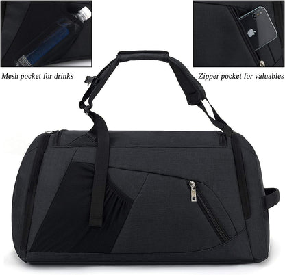 Sports Duffle Bag with Shoes Compartment and Wet Pocket, 42L Waterproof Gym Bag for Men and Women, Durable Travel Duffel Bag with Shoulder Strap and Combination Lock